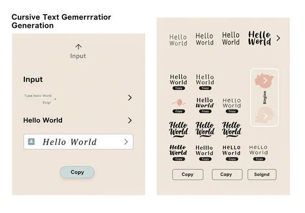 User interface of a cursive text generator tool online