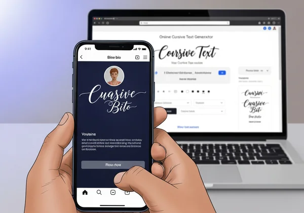 Person using online cursive text generator