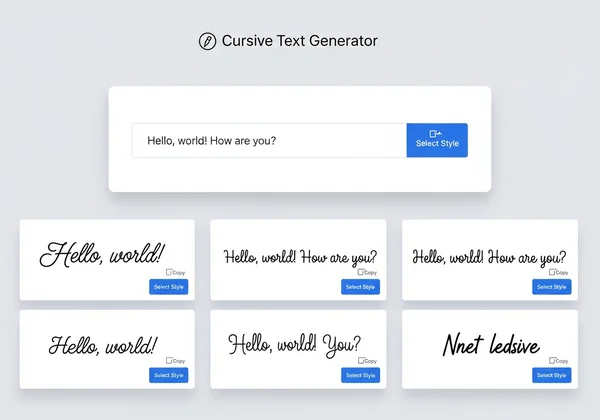 Cursive generator tool interface and output