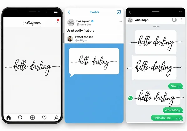 Cursive text displayed in Instagram, Twitter, WhatsApp