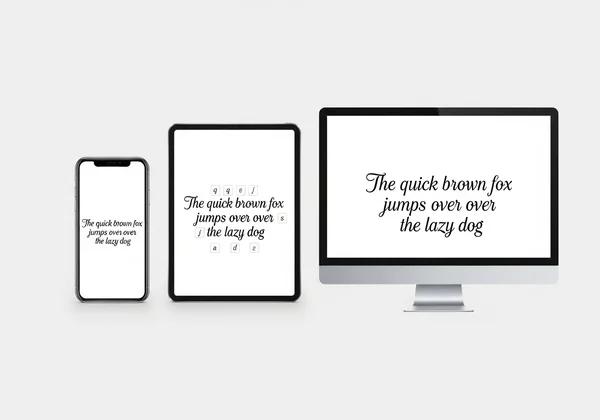 Various devices showing cursive text with display variations