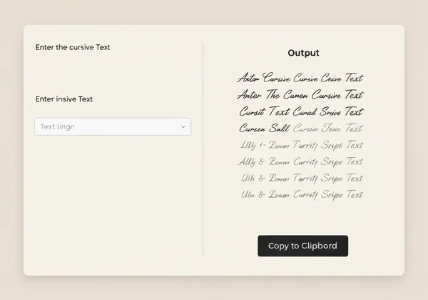 Online cursive text generator interface